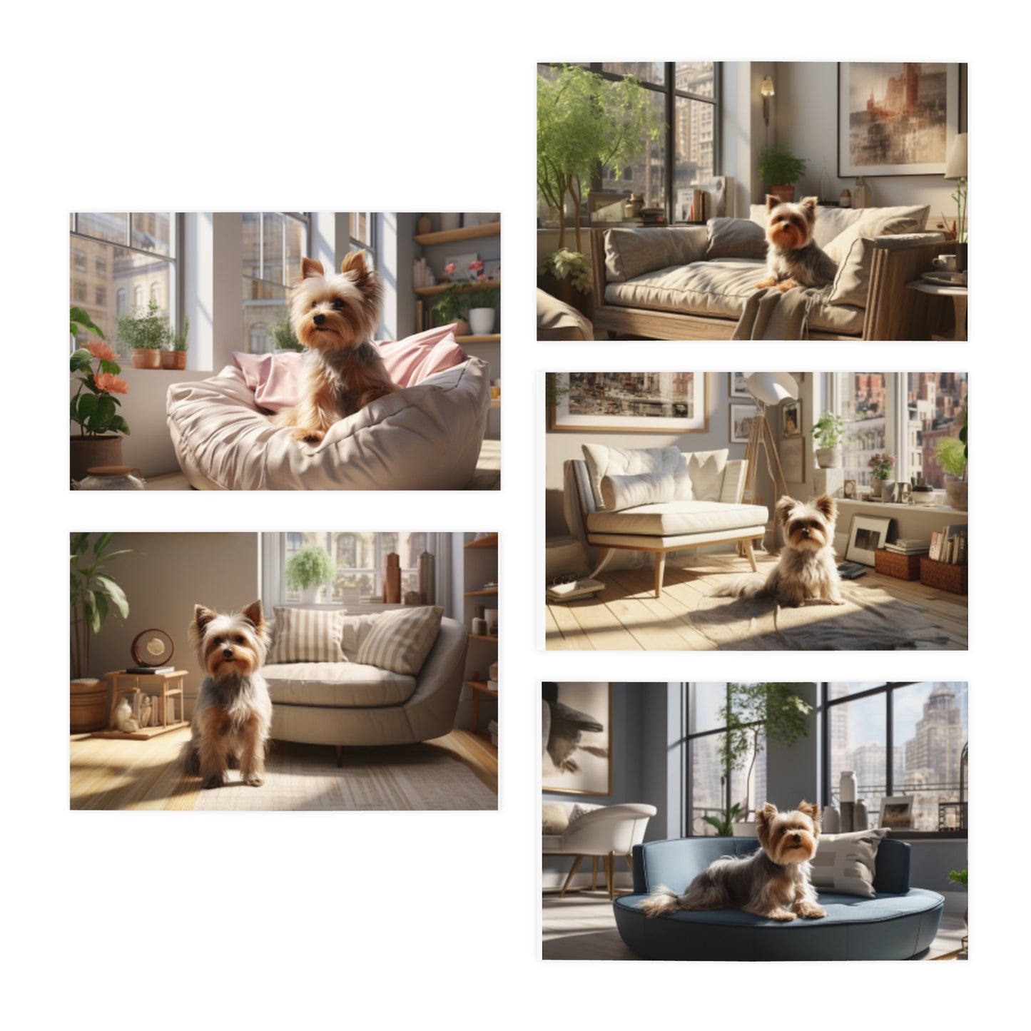 Bossy Lounging: Captures the playful yet authoritative stance of a Yorkshire Terrier amidst lavish decor (5-Pack)