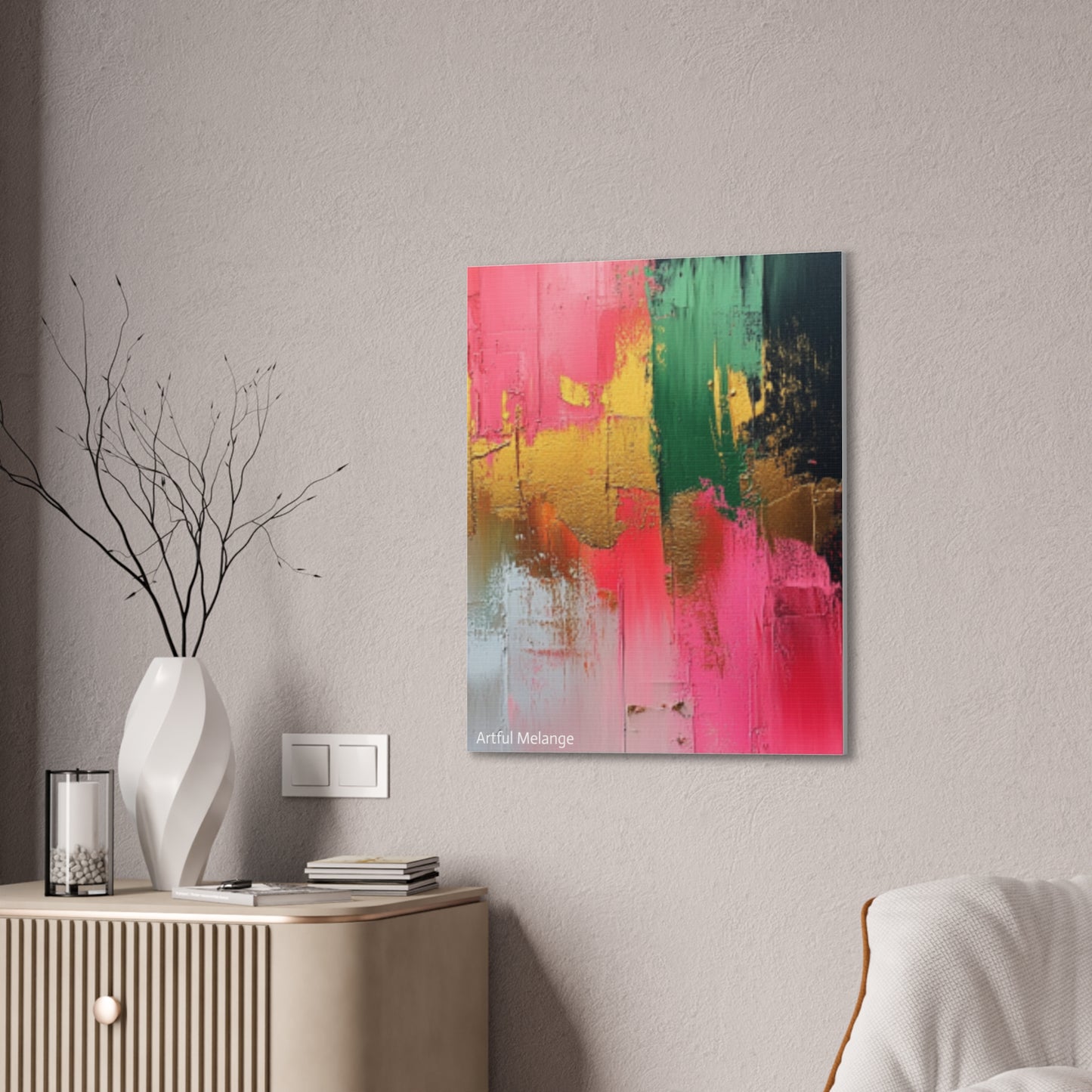 Acrylic Abstract Canvas Print - Homage to the Divine Nine/Pink Green Black and Gold 2