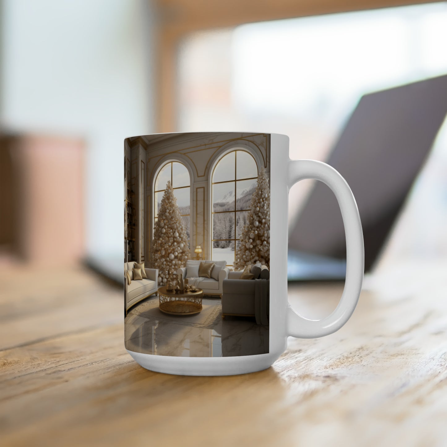 Elegance in Gold & White Holiday Mug 15oz