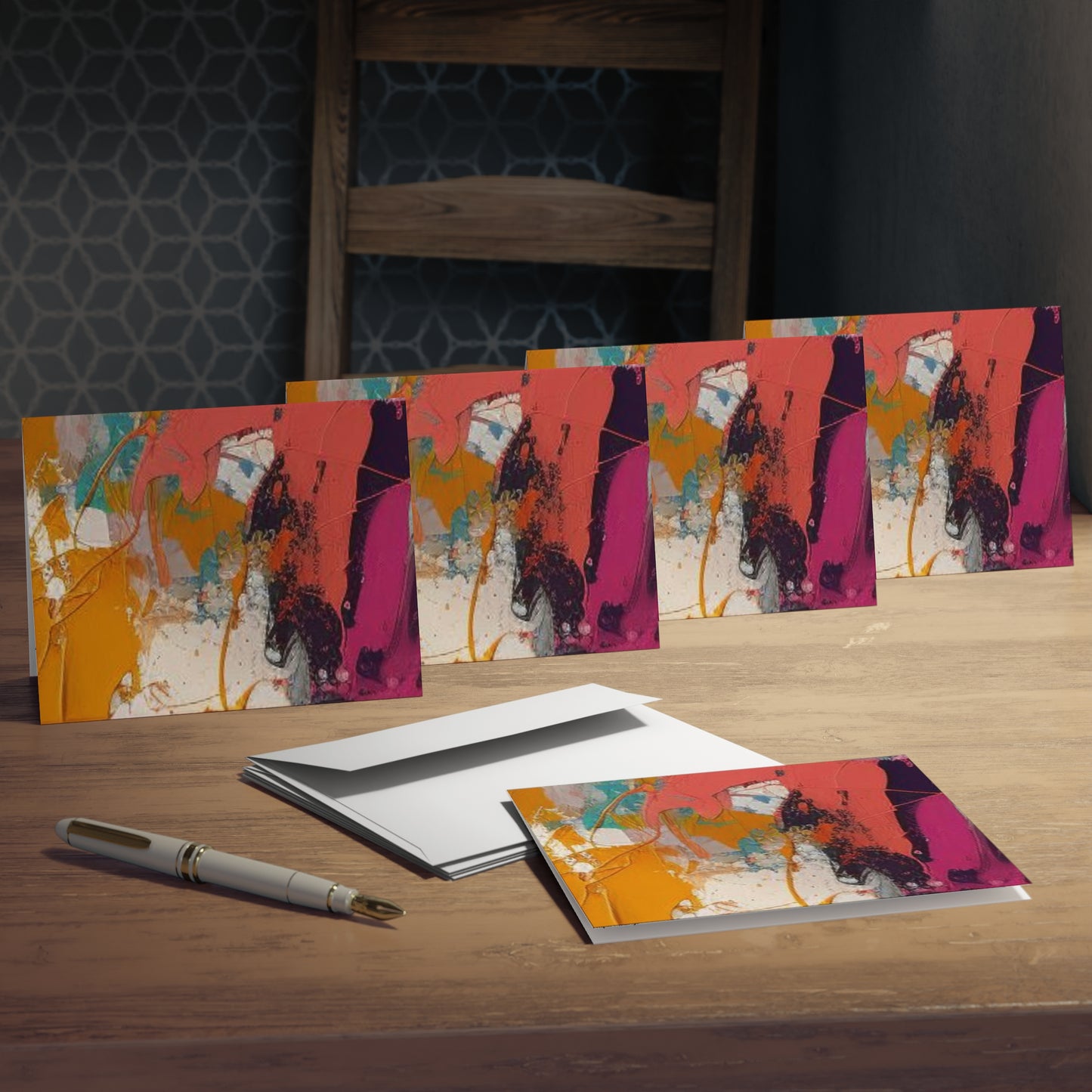 Elegance in Ink: Abstract Art Note Card Set(5-Pack)