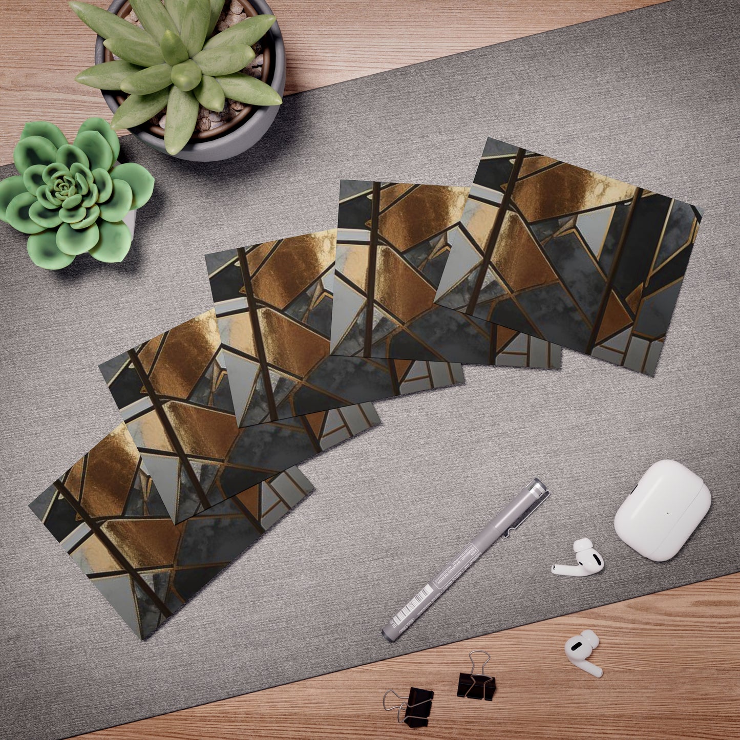 Elegance in Ink: Gold & Black Abstract Art Note Card Set(5-Pack)