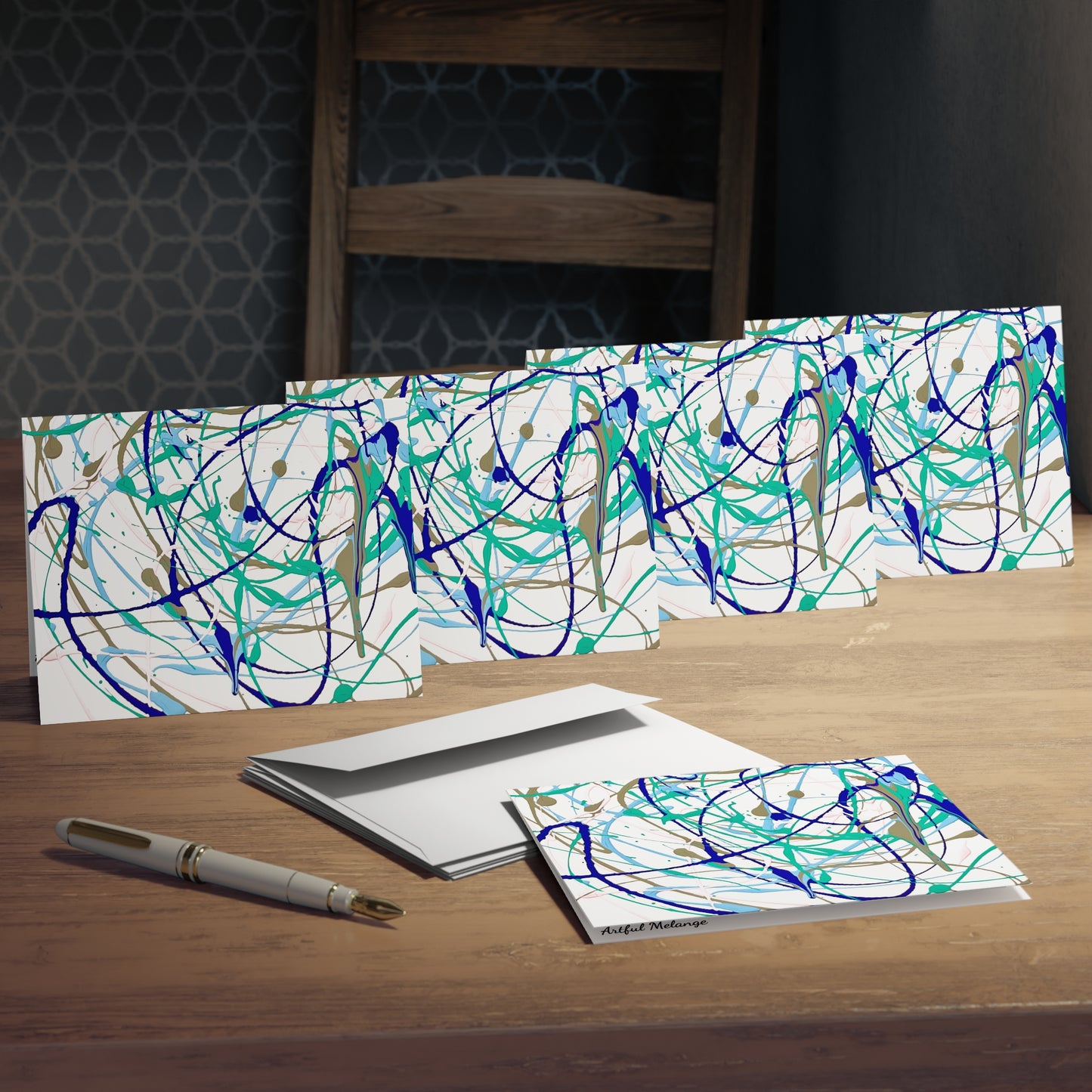 Elegance in Ink: Abstract Art Note Card Set(5-Pack)
