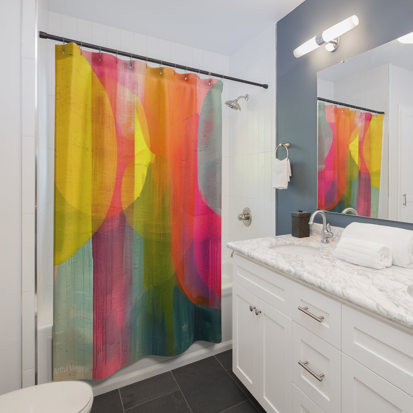 Canvas Cascade: Abstract Acrylic Art Shower Curtain Collection