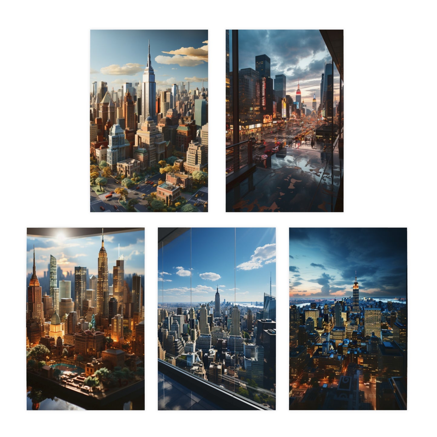 Skyline Vista: Hyper-Realistic 3D Cityscape Note Cards (5-Pack)