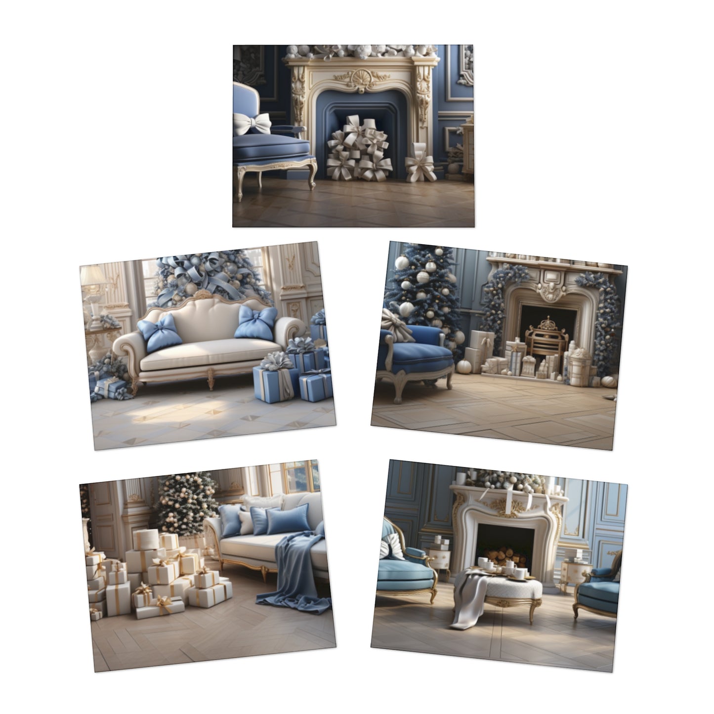 Ornate Era Greetings In Blue and Gold (5-Pack)