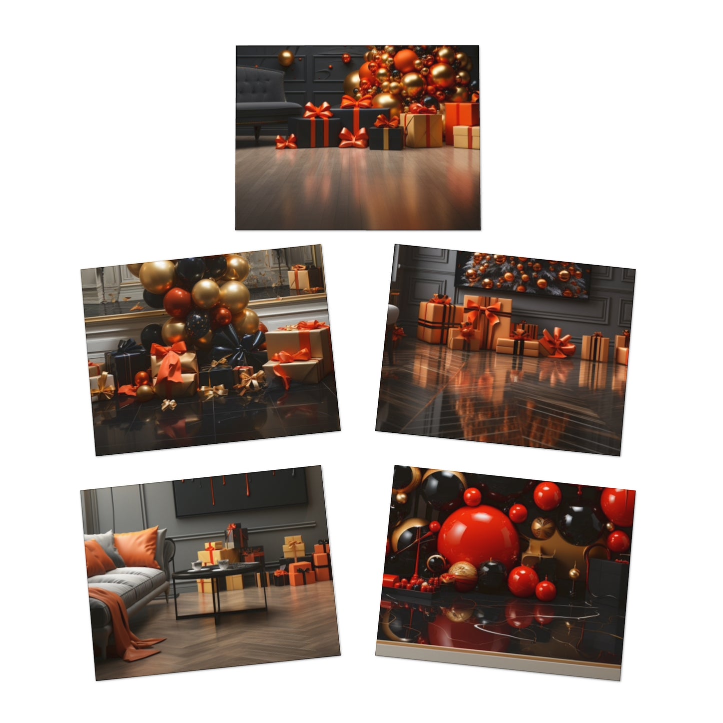 Euphoric Elegance: Vibrant Holiday Greeting Card Set (5-Pack)