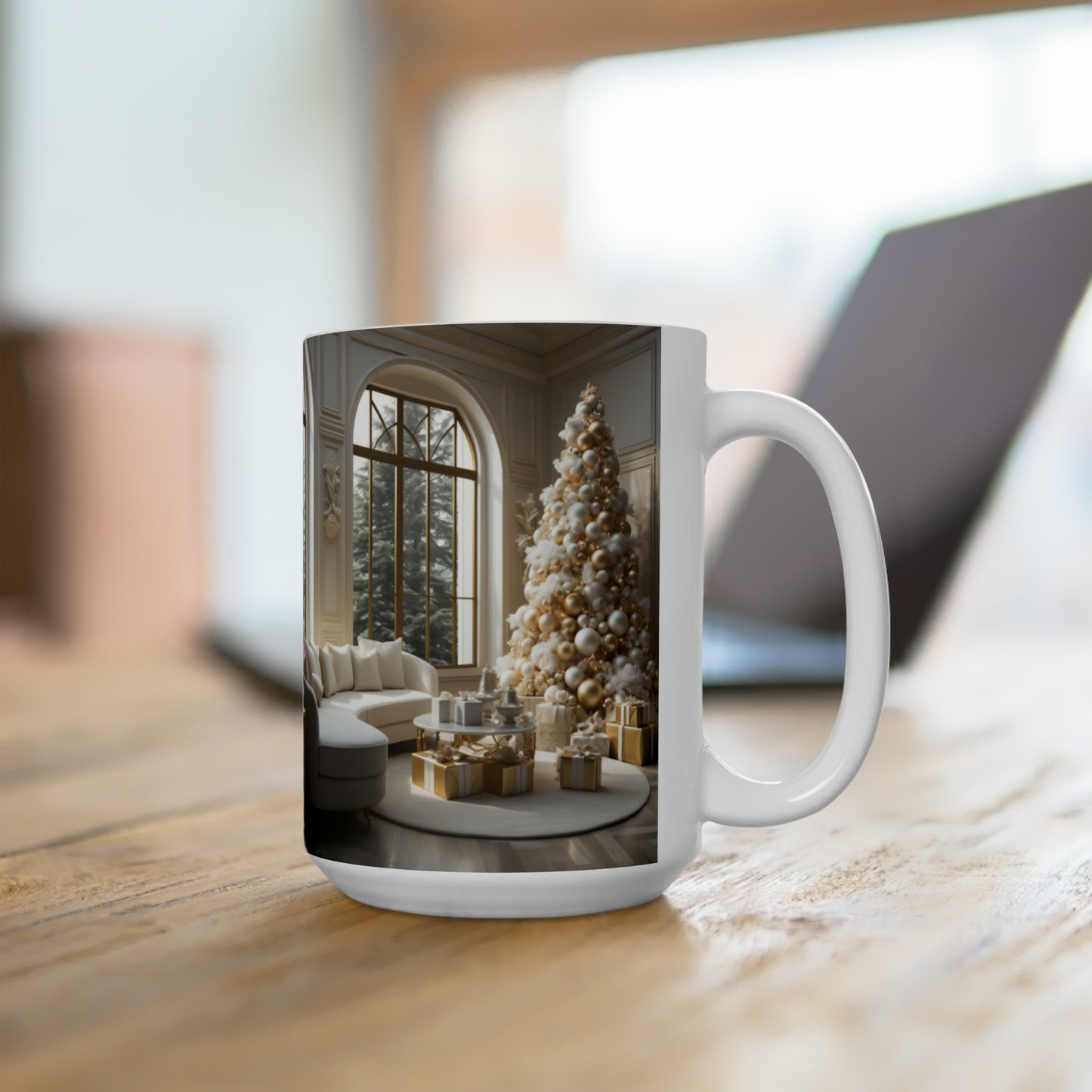 Elegance in Gold & White Holiday Mug15oz
