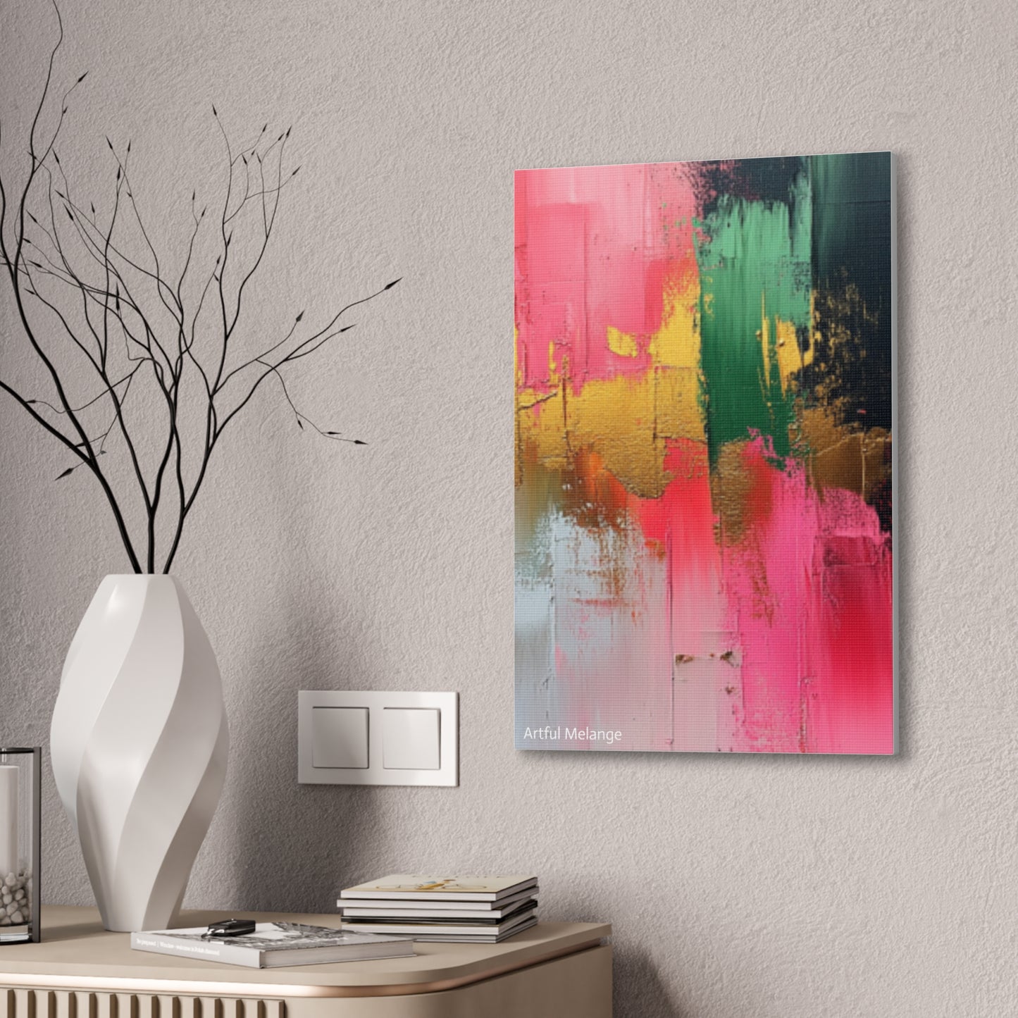 Acrylic Abstract Canvas Print - Homage to the Divine Nine/Pink Green Black and Gold 2