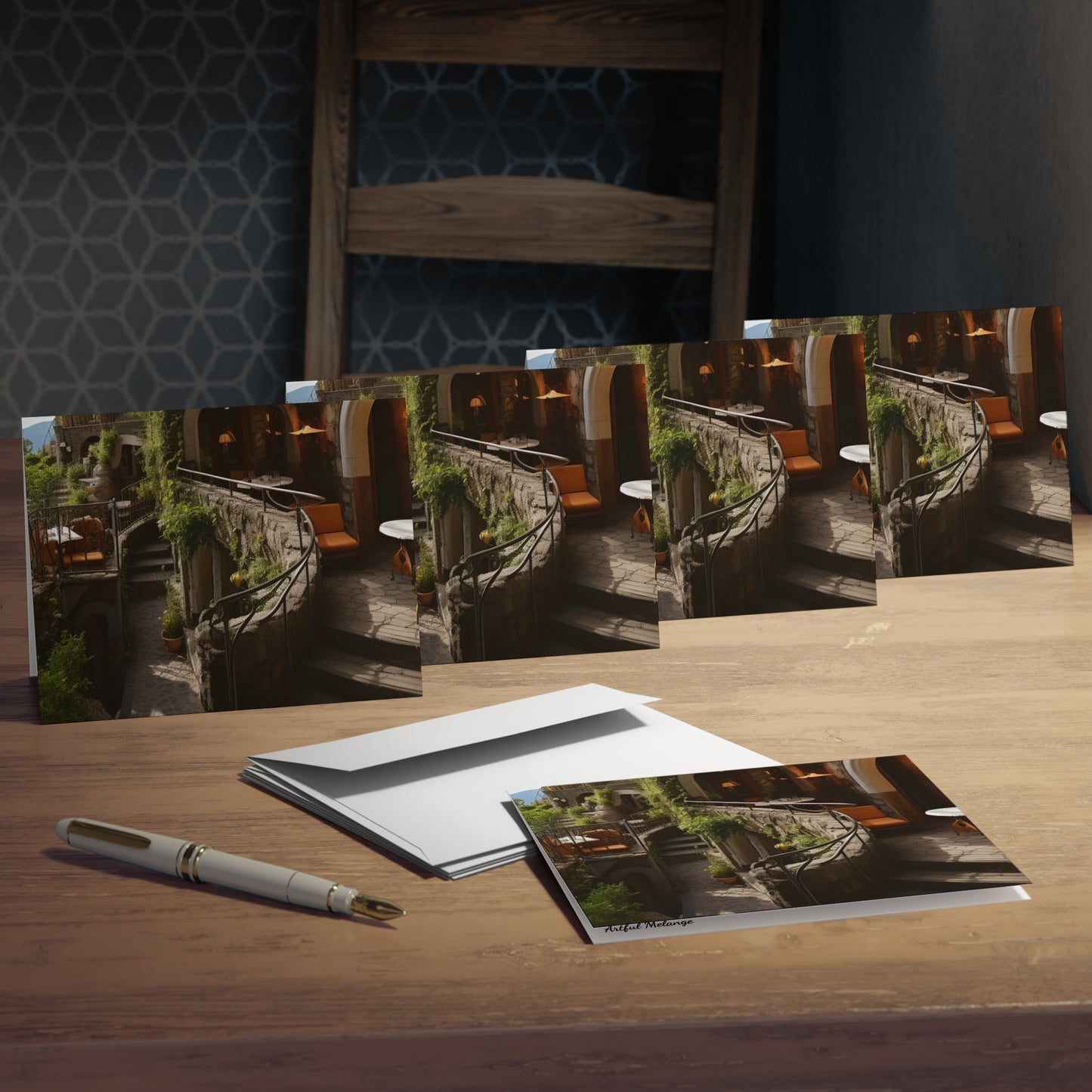 Italian Hillside Scene Design Note Cards (5-Pack)