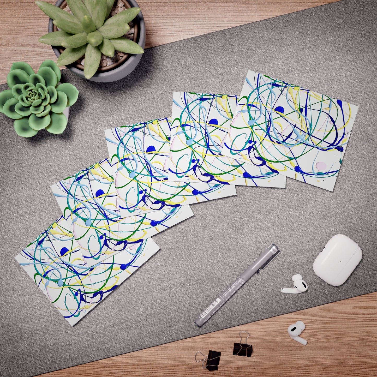Elegance in Ink: Abstract Art Note Card Set Blue (5-Pack)