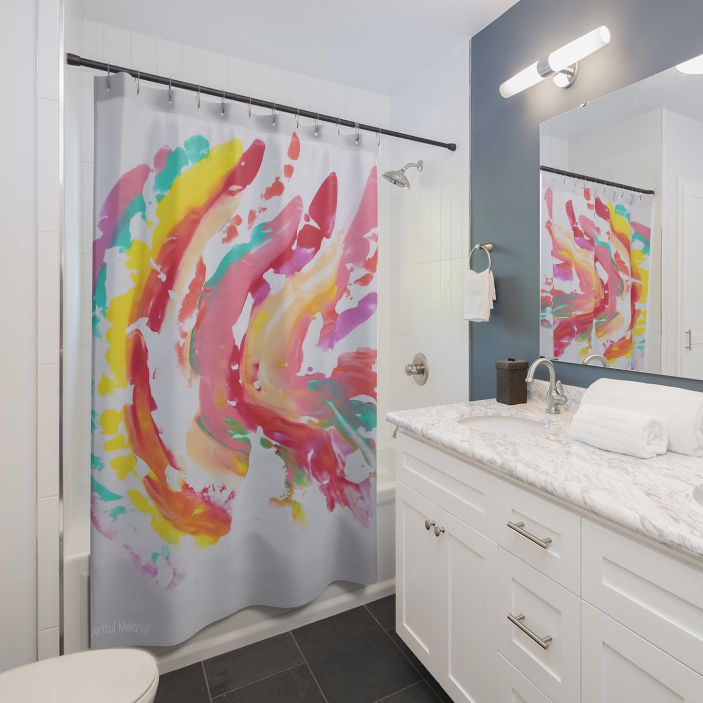 Canvas Cascade: Abstract Acrylic Art Shower Curtain Collection