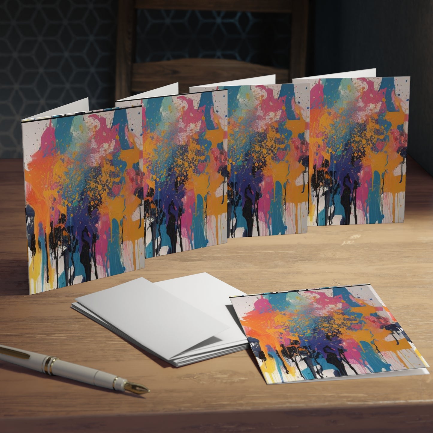 Elegance in Ink: Abstract Art Note Card Set(5-Pack)