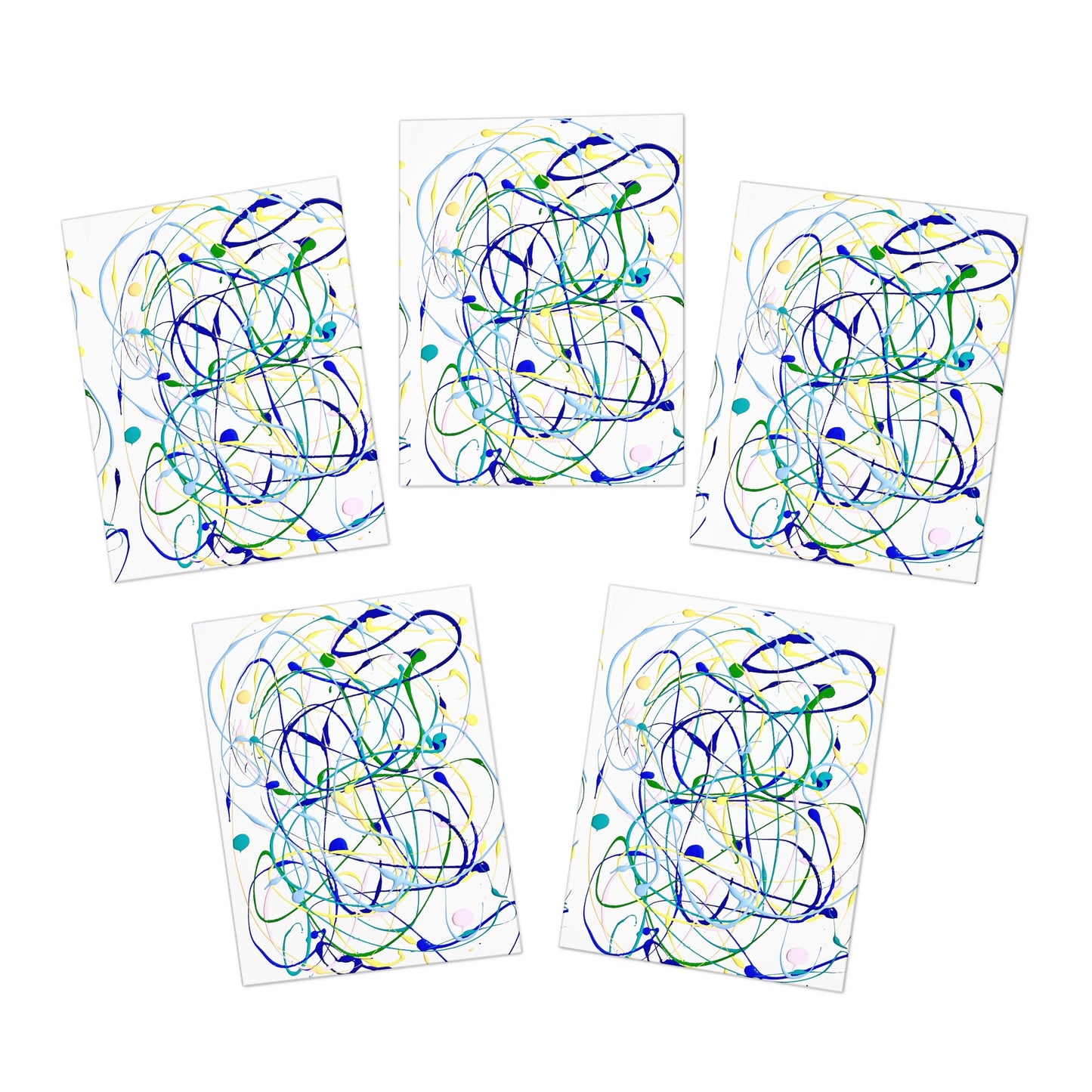 Elegance in Ink: Abstract Art Note Card Set Blue (5-Pack)