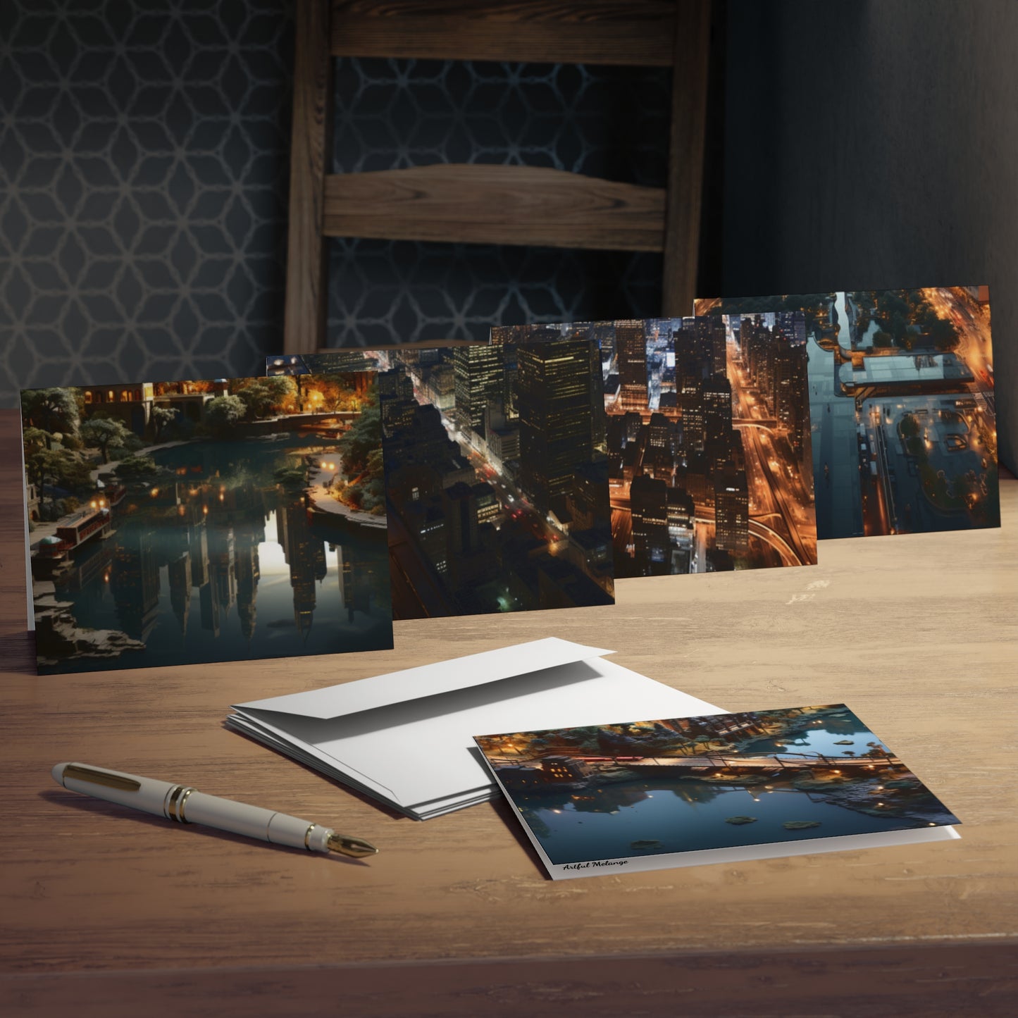 Skyline Vista: Hyper-Realistic 3D Cityscape Note Cards (5-Pack)