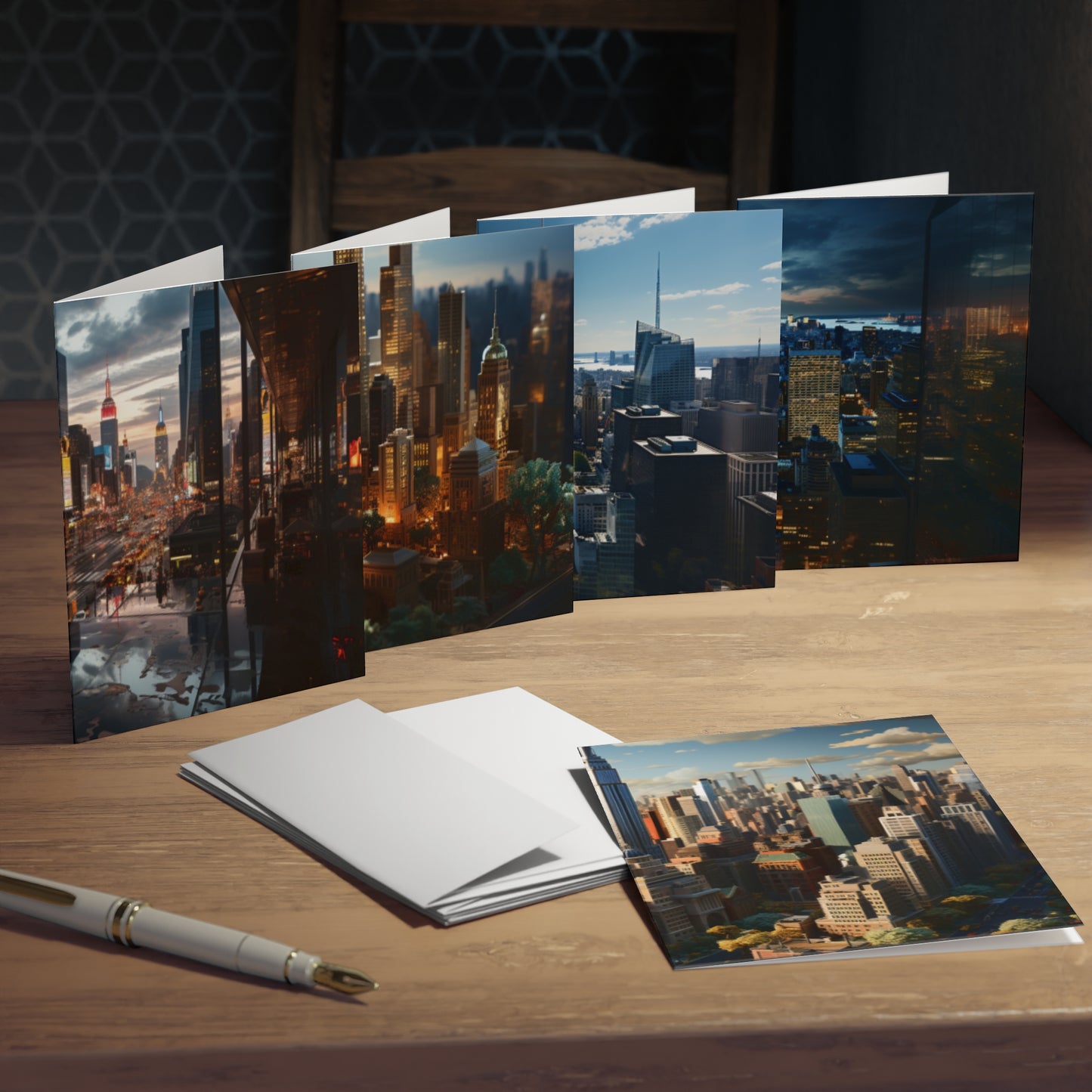 Skyline Vista: Hyper-Realistic 3D Cityscape Note Cards (5-Pack)