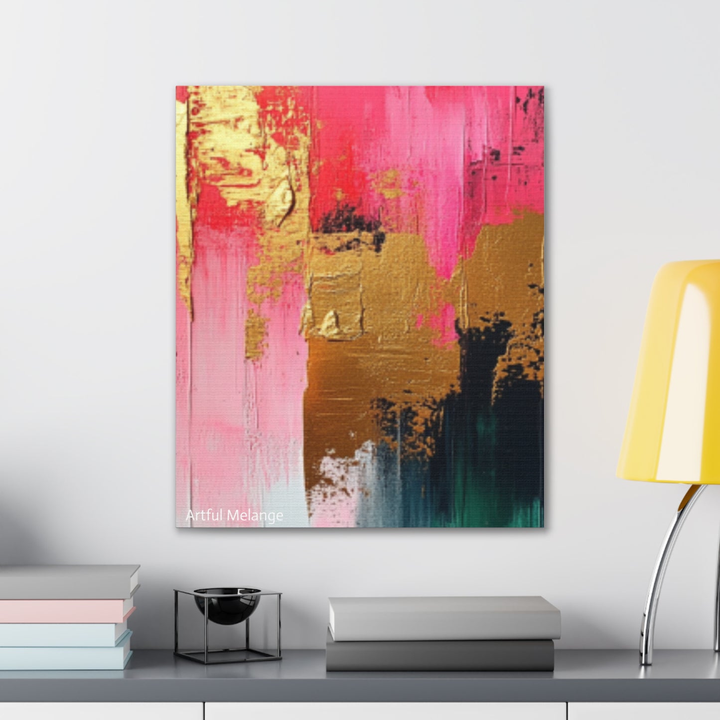 Acrylic Abstract Canvas Print - Homage to the Divine Nine/Pink Green Black and Gold 4