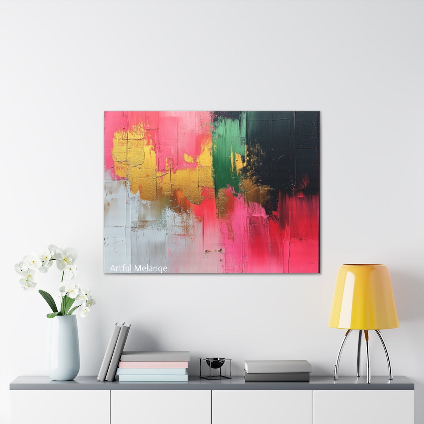 Acrylic Abstract Canvas Print - Homage to the Divine Nine/Pink Green Black and Gold 2