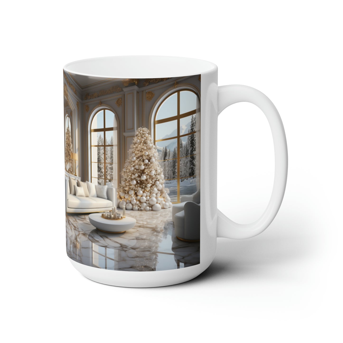Elegance in Gold & White Holiday Mug15oz
