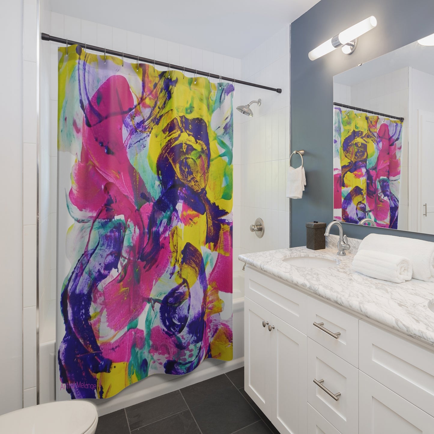 Canvas Cascade: Abstract Acrylic Art Shower Curtain Collection