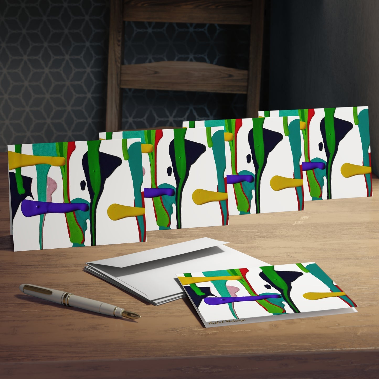 Elegance in Ink: Abstract Art Note Card Set(5-Pack)