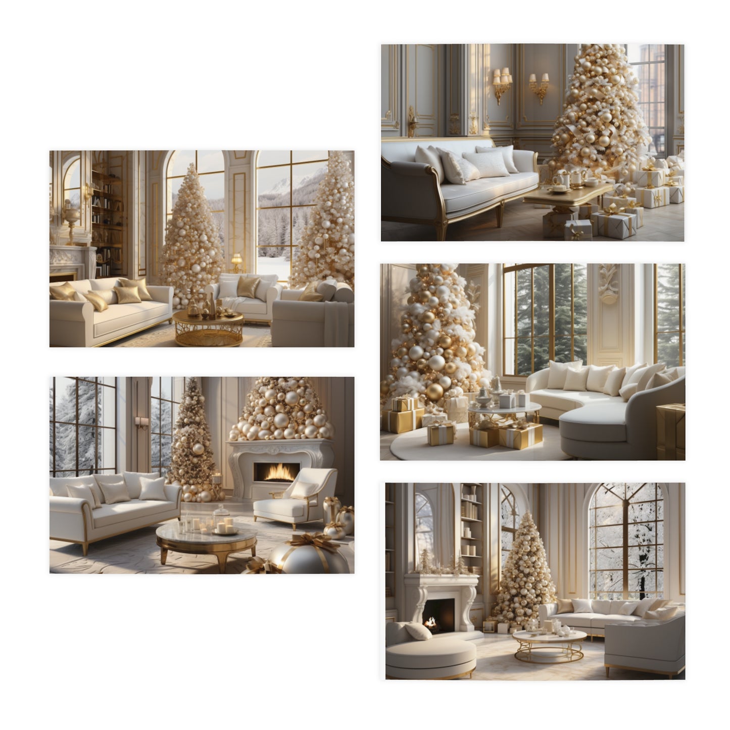 Elegance in Gold and White Christmas Notecards(5-Pack)