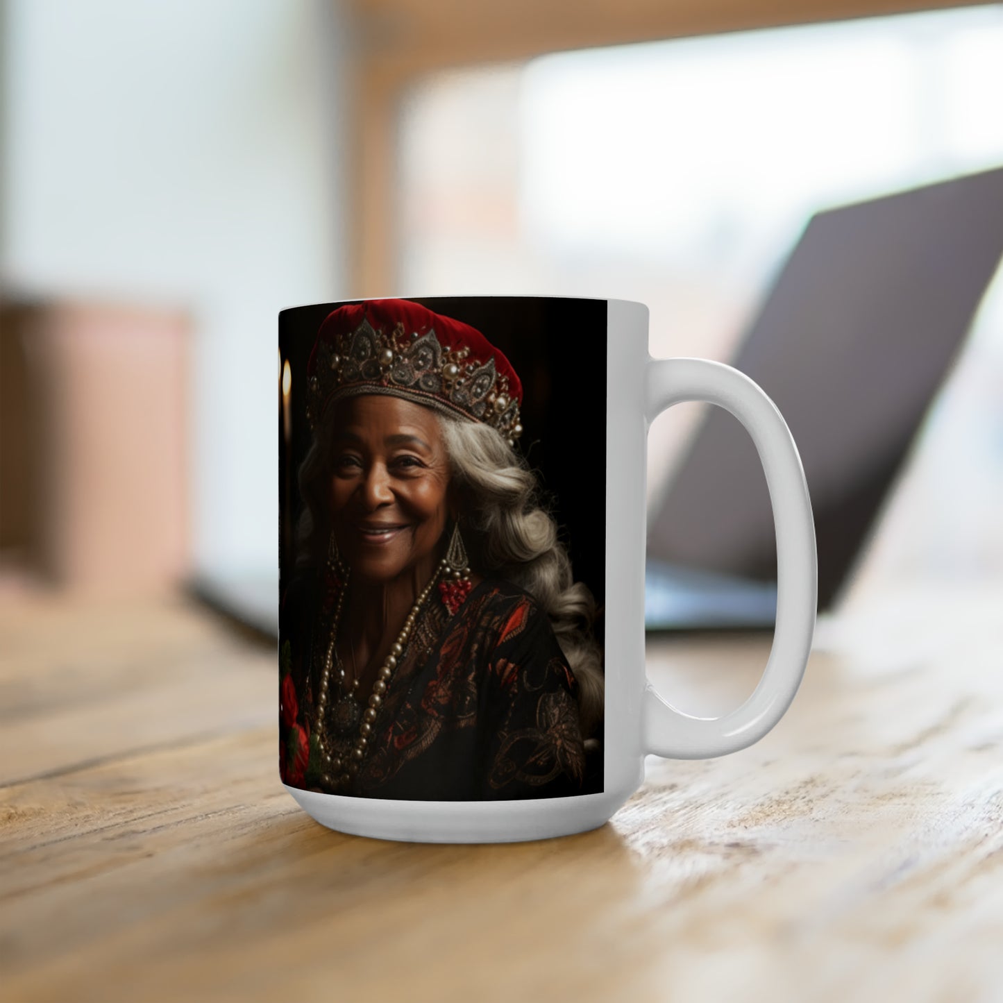 Queen Claus White Ceramic Holiday Mug 15oz