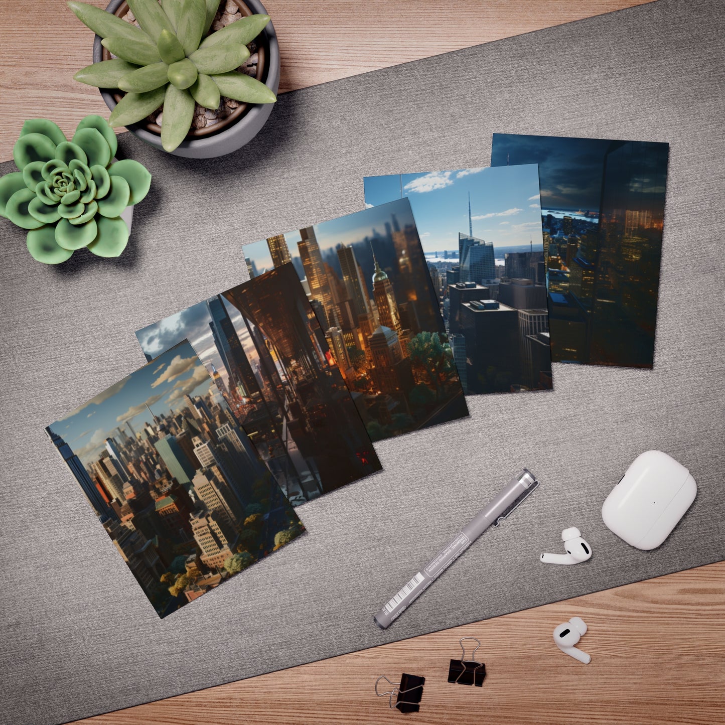 Skyline Vista: Hyper-Realistic 3D Cityscape Note Cards (5-Pack)