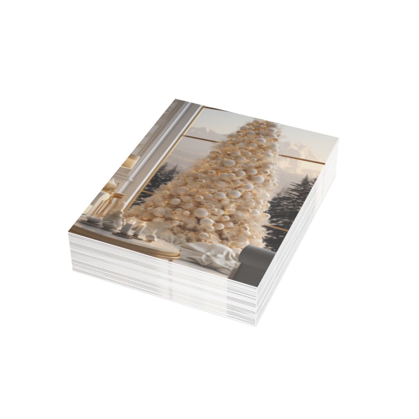 Elegance in Gold & White Christmas Notecards (1, 10, 30, and 50pcs)