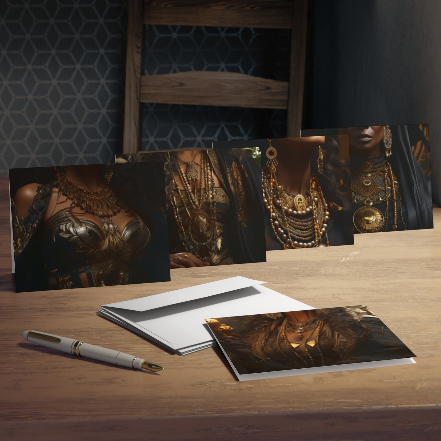 Majestic African Queens: Celebrating Modern Elegance in Resplendent Note Cards (5-Pack)