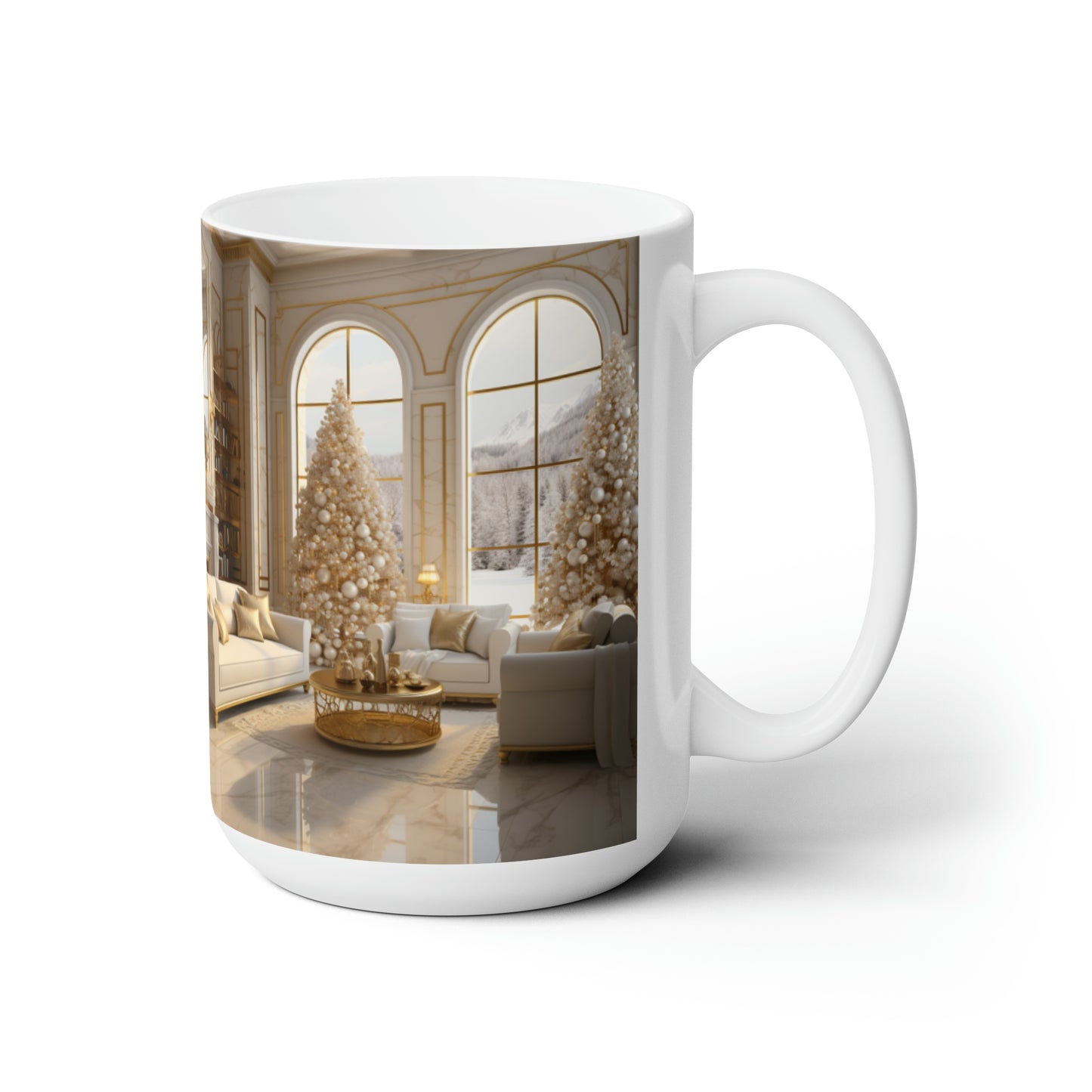 Elegance in Gold & White Holiday Mug 15oz