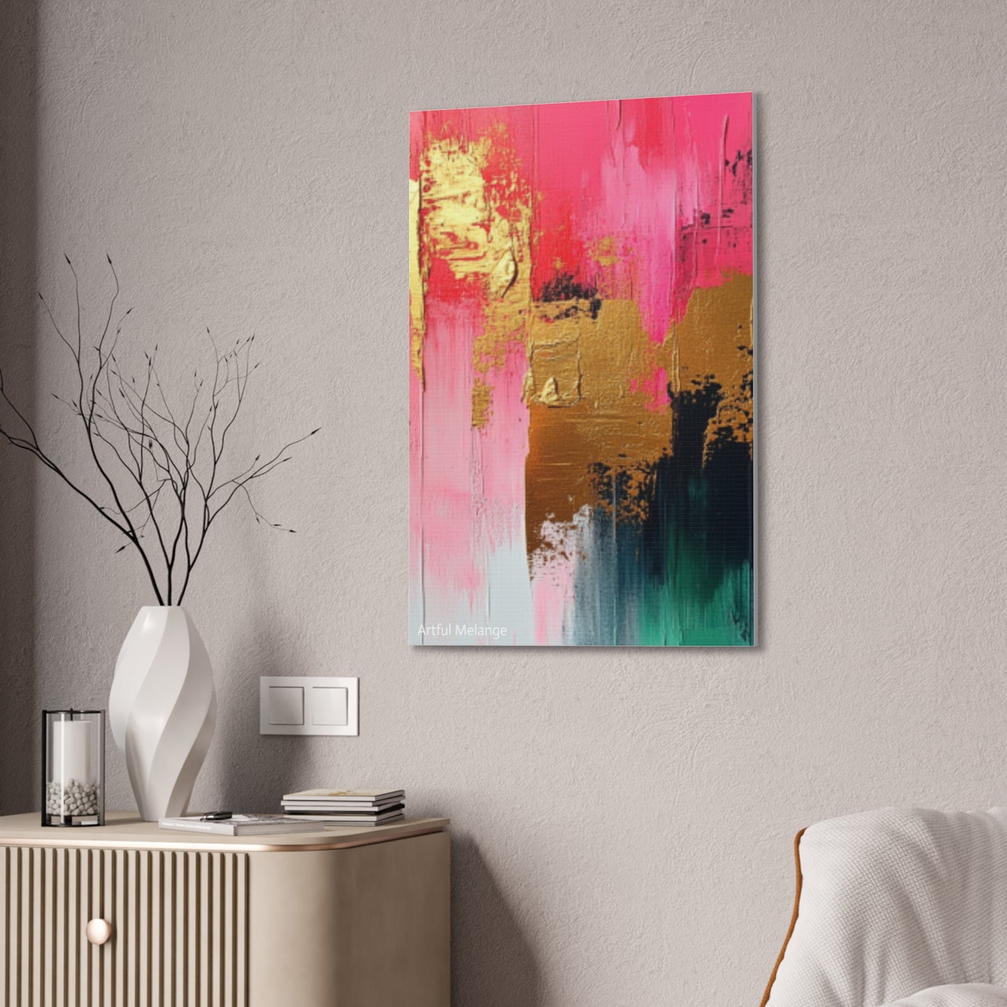 Acrylic Abstract Canvas Print - Homage to the Divine Nine/Pink Green Black and Gold 4