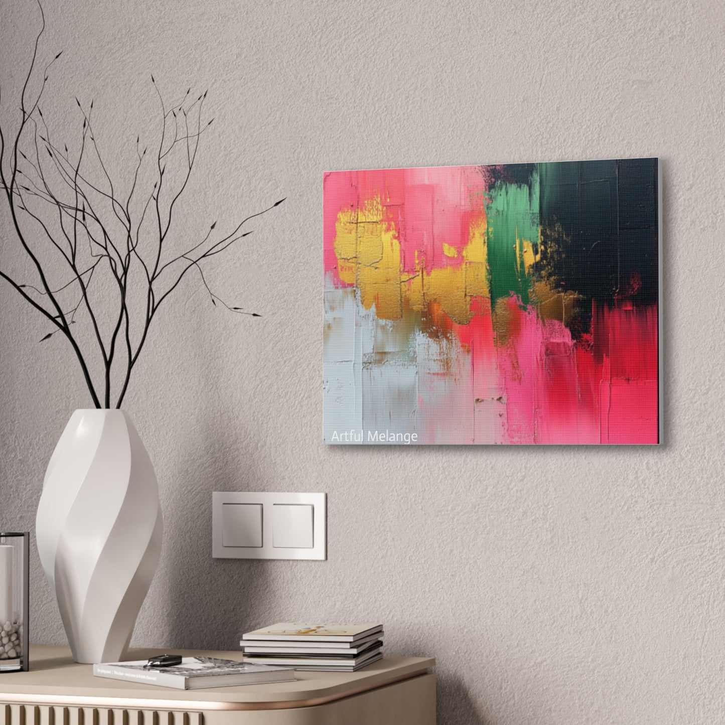 Acrylic Abstract Canvas Print - Homage to the Divine Nine/Pink Green Black and Gold 2