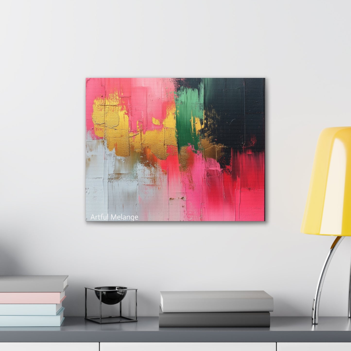 Acrylic Abstract Canvas Print - Homage to the Divine Nine/Pink Green Black and Gold 2