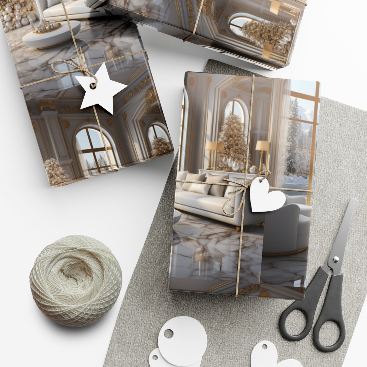Elegant Gold and White Holiday Wrapping Paper Collection – Elevate Your Gifts with Sophisticated Style