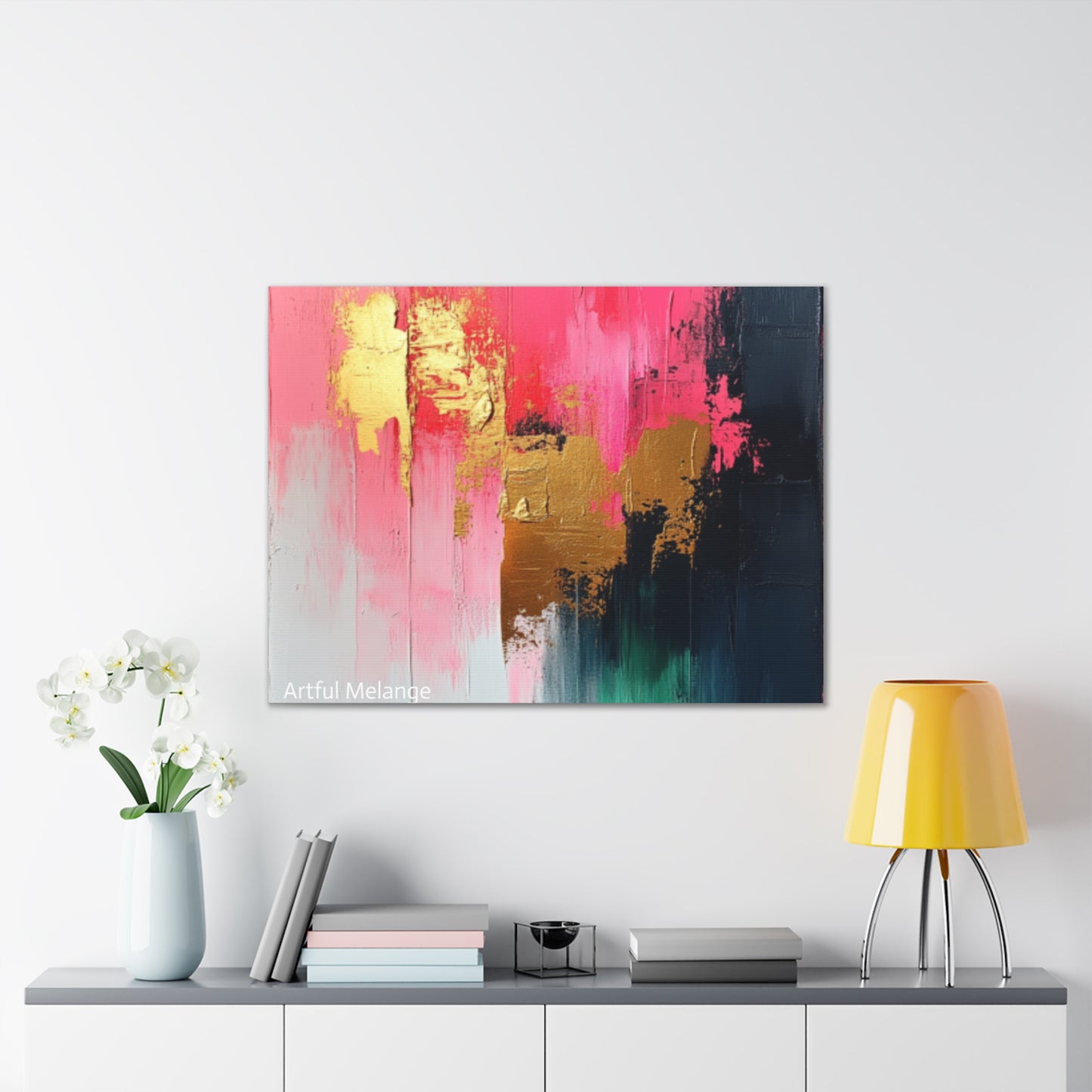 Acrylic Abstract Canvas Print - Homage to the Divine Nine/Pink Green Black and Gold 4