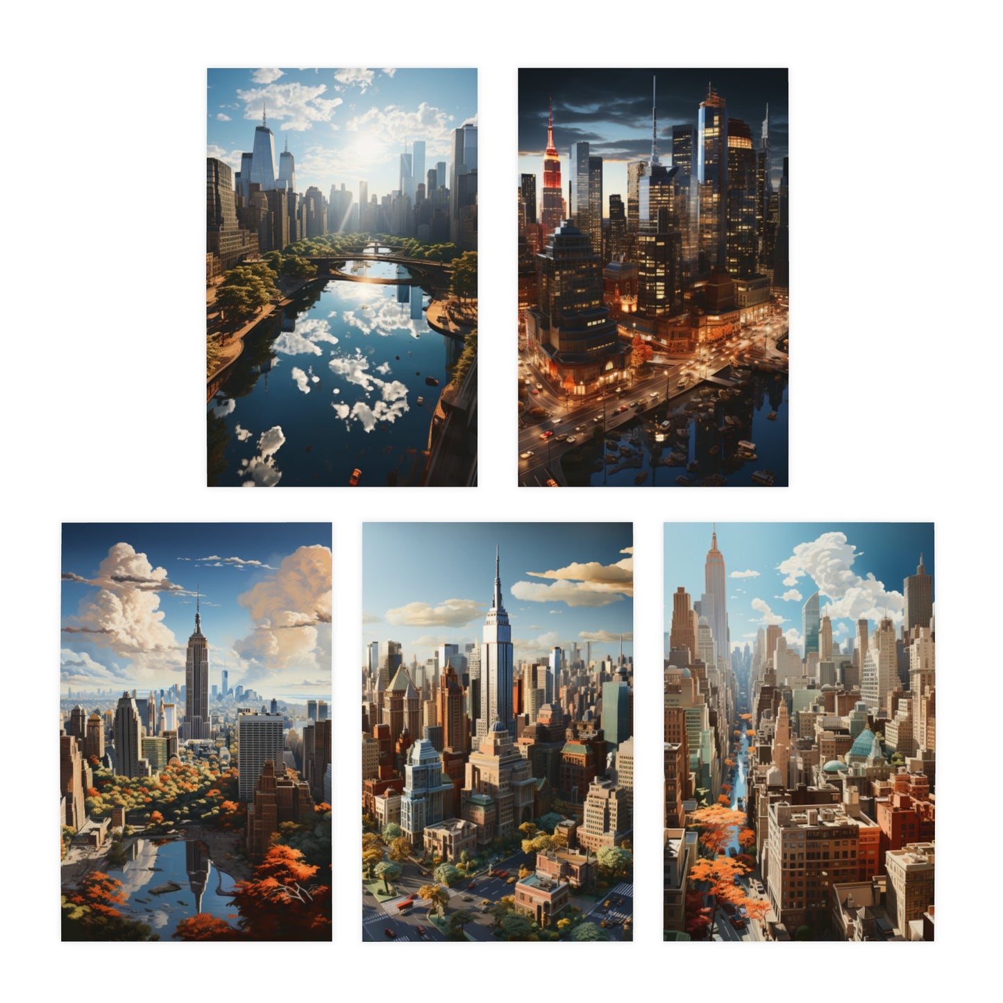 Skyline Vista: Hyper-Realistic 3D Cityscape Note Cards (5-Pack)