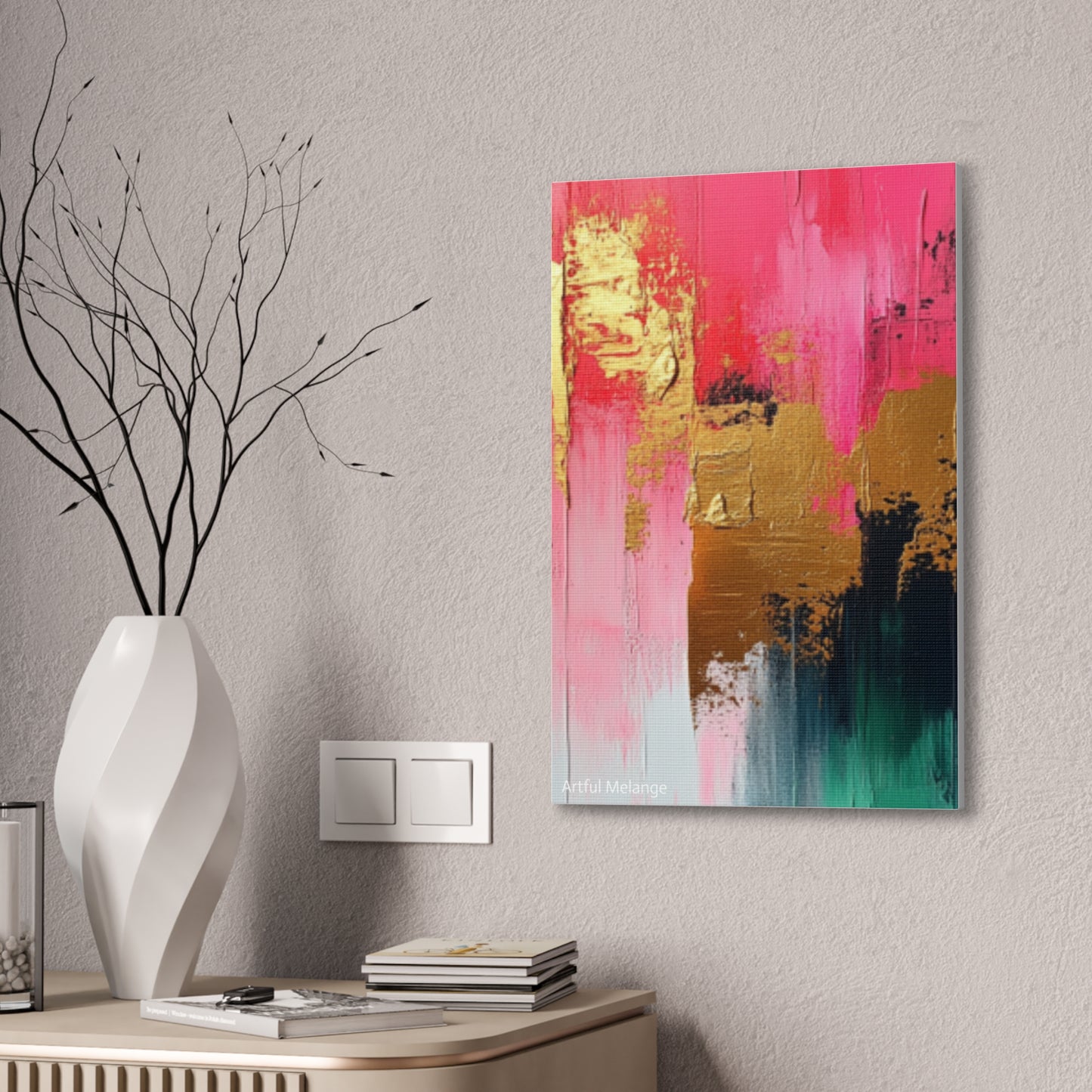 Acrylic Abstract Canvas Print - Homage to the Divine Nine/Pink Green Black and Gold 4