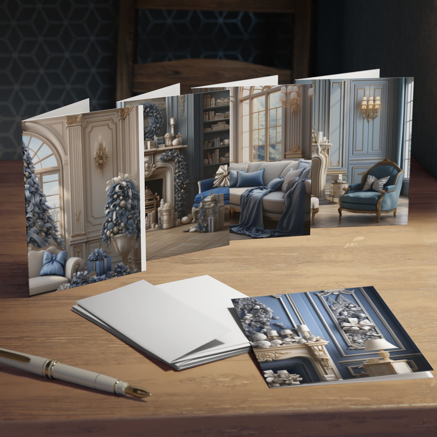 Ornate Era Greetings In Blue and Gold (5-Pack)
