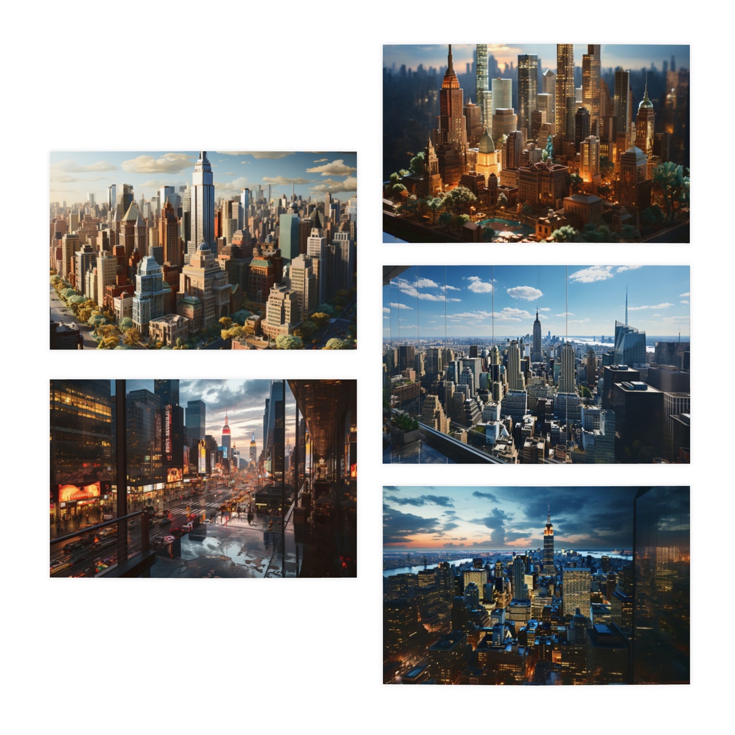 Skyline Vista: Hyper-Realistic 3D Cityscape Note Cards (5-Pack)