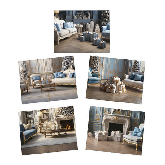 Ornate Era Greetings In Blue and Gold (5-Pack)