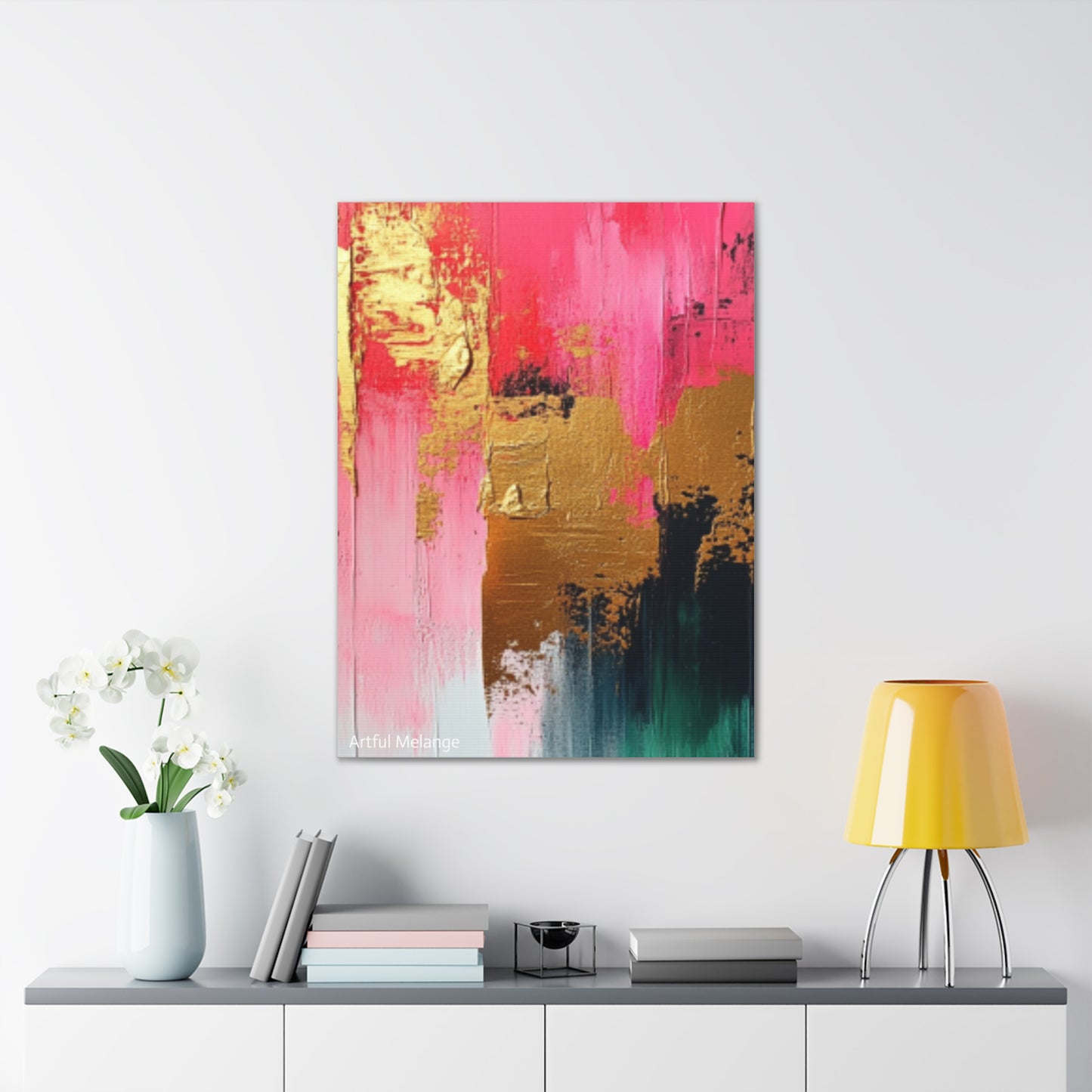 Acrylic Abstract Canvas Print - Homage to the Divine Nine/Pink Green Black and Gold 4
