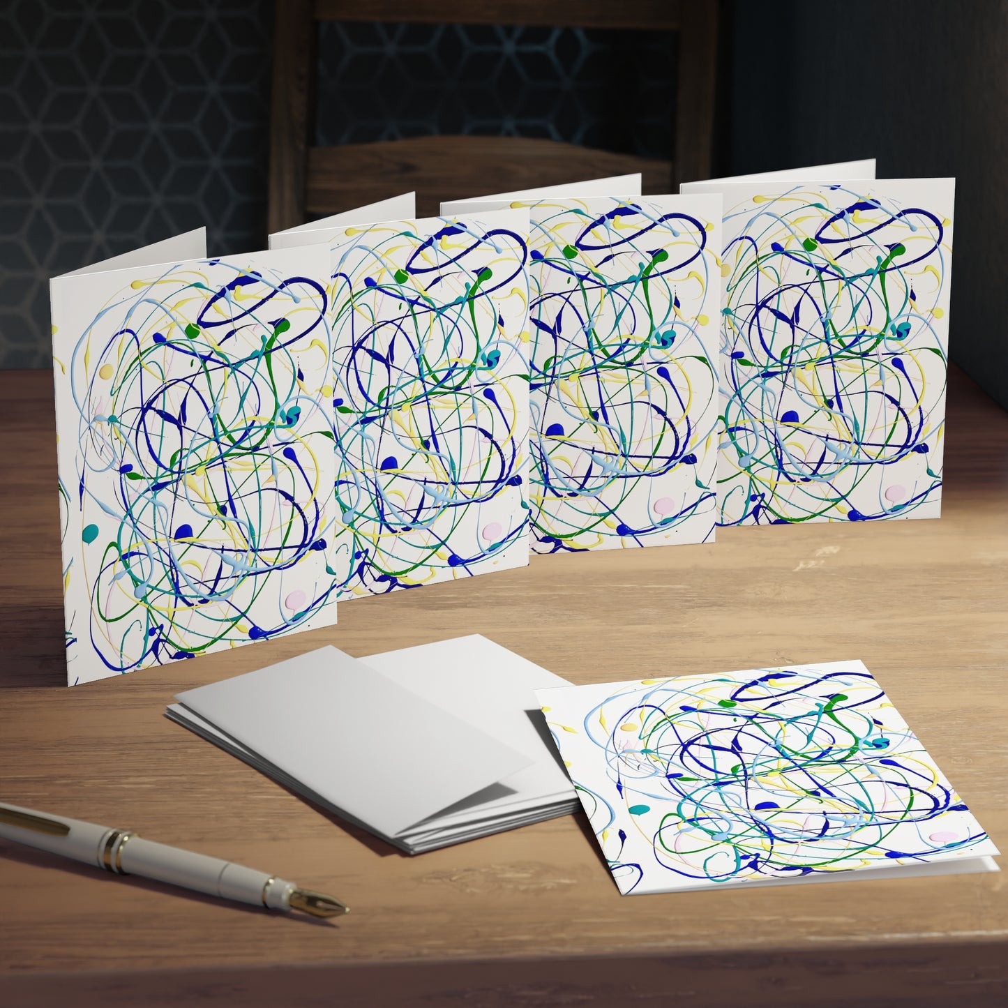 Elegance in Ink: Abstract Art Note Card Set Blue (5-Pack)