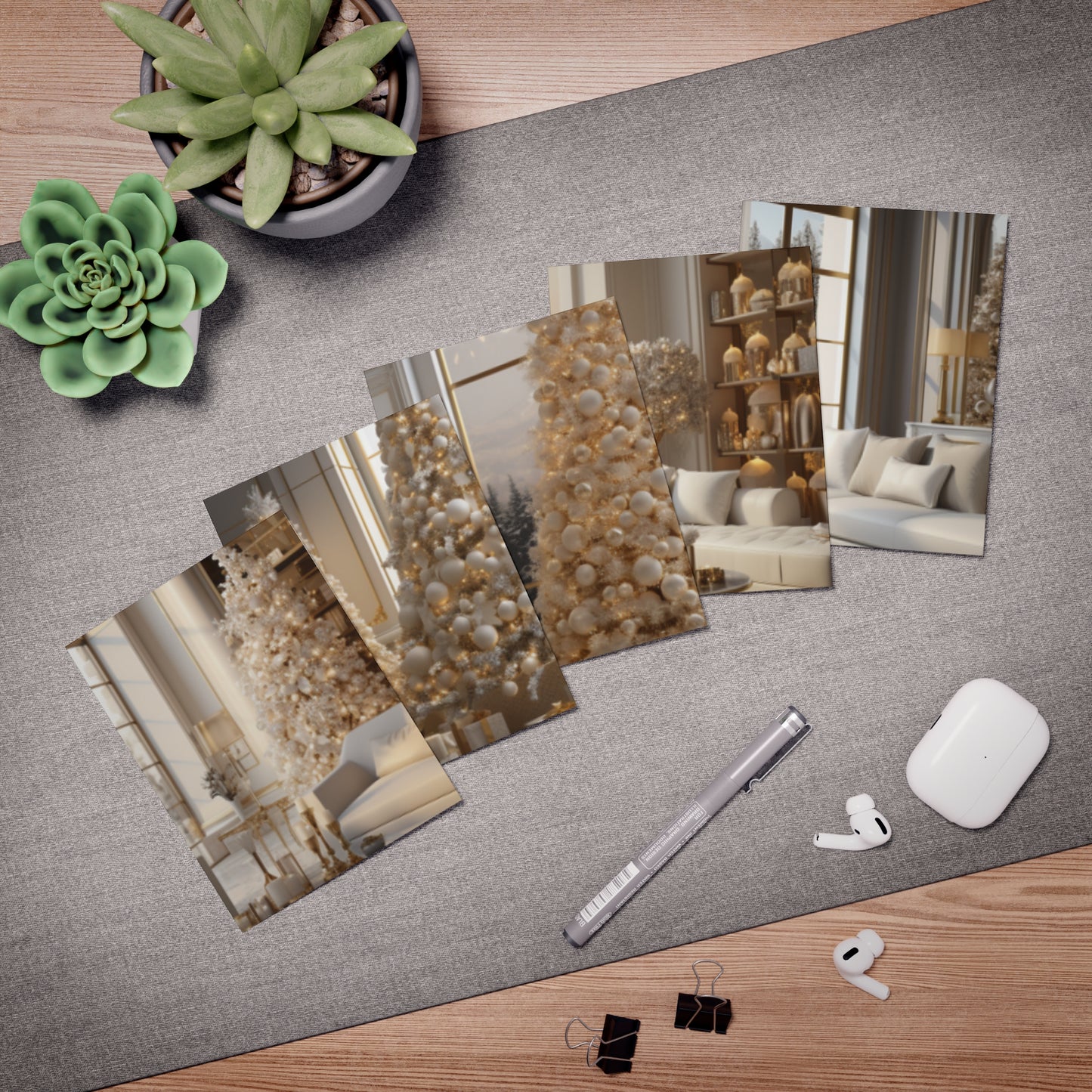 Elegance in Gold and White Christmas Notecards(5-Pack)