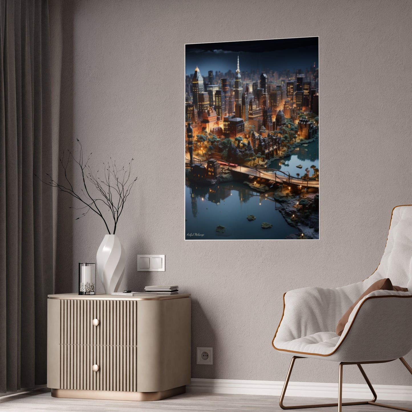 Skyline Vista: Hyper-Realistic 3D Cityscape Posters