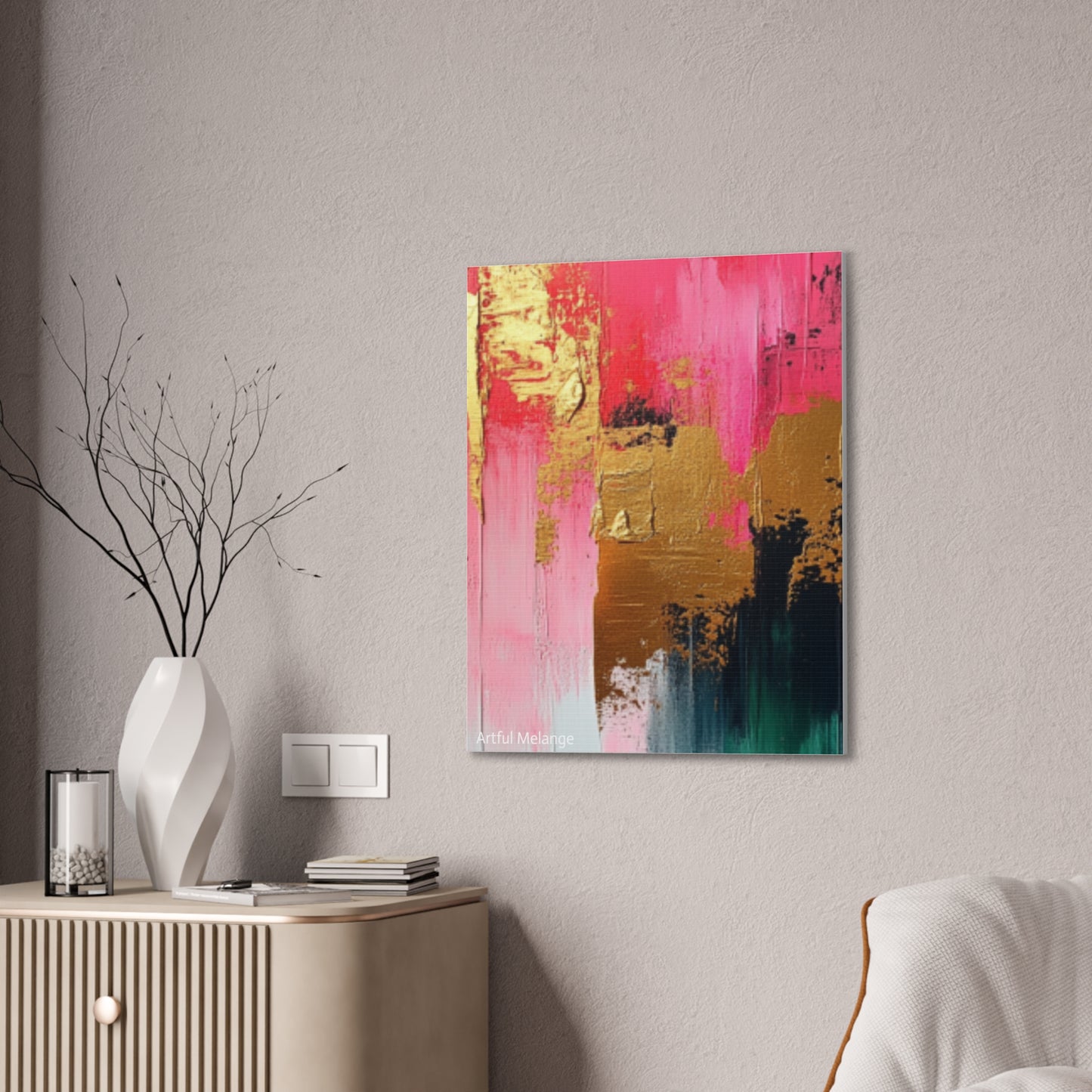 Acrylic Abstract Canvas Print - Homage to the Divine Nine/Pink Green Black and Gold 4