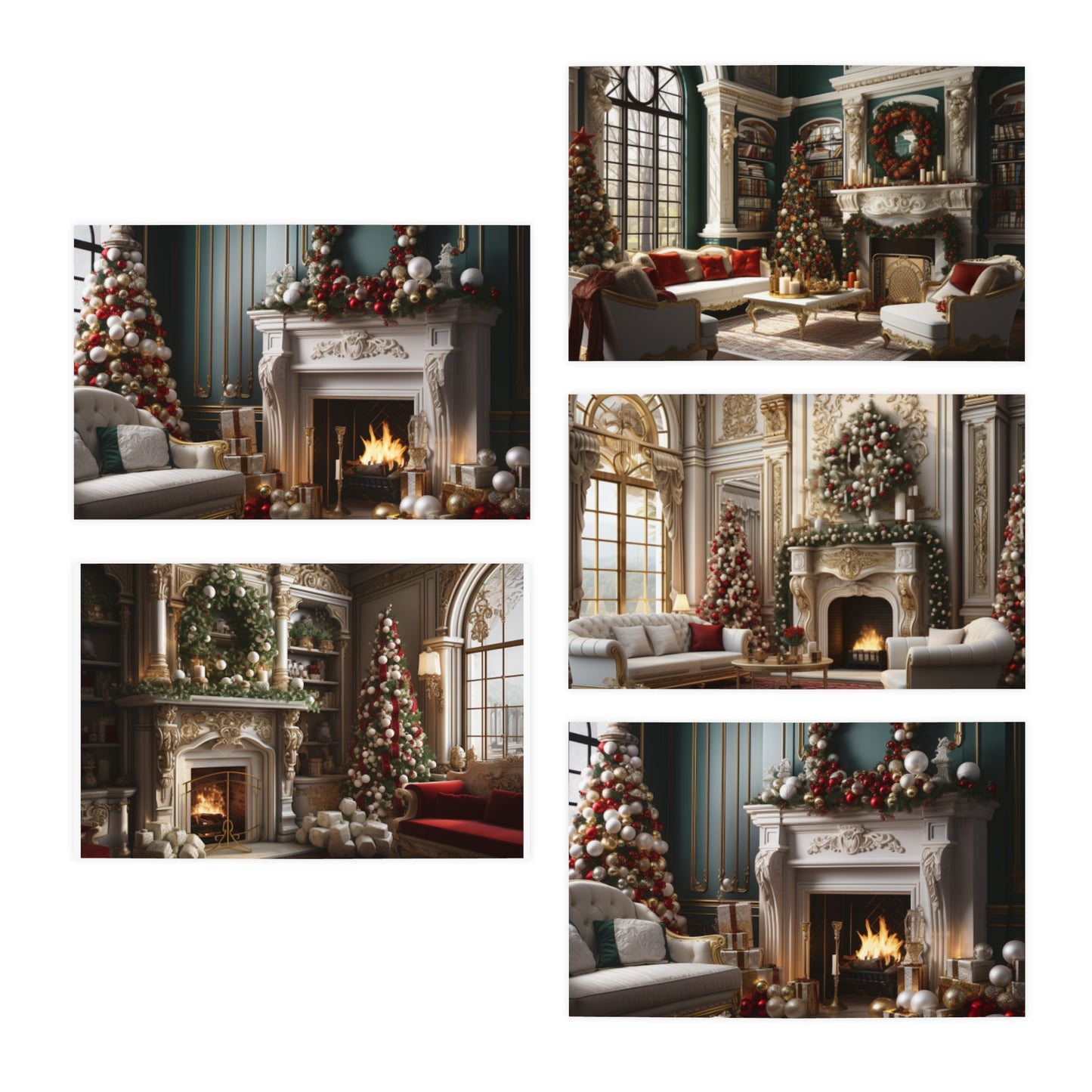 Regal Radiance: Opulent Christmas Greeting Cards (5-Pack)