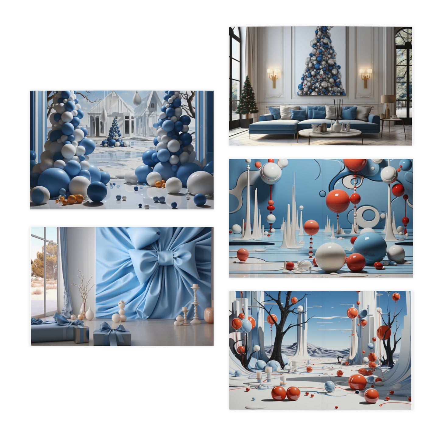 Euphoric Elegance: Vibrant Holiday Greeting Card Set (5-Pack)