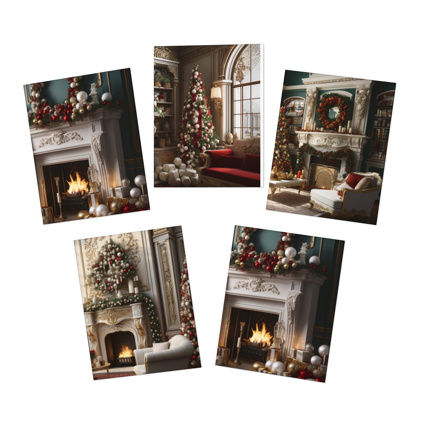 Regal Radiance: Opulent Christmas Greeting Cards (5-Pack)