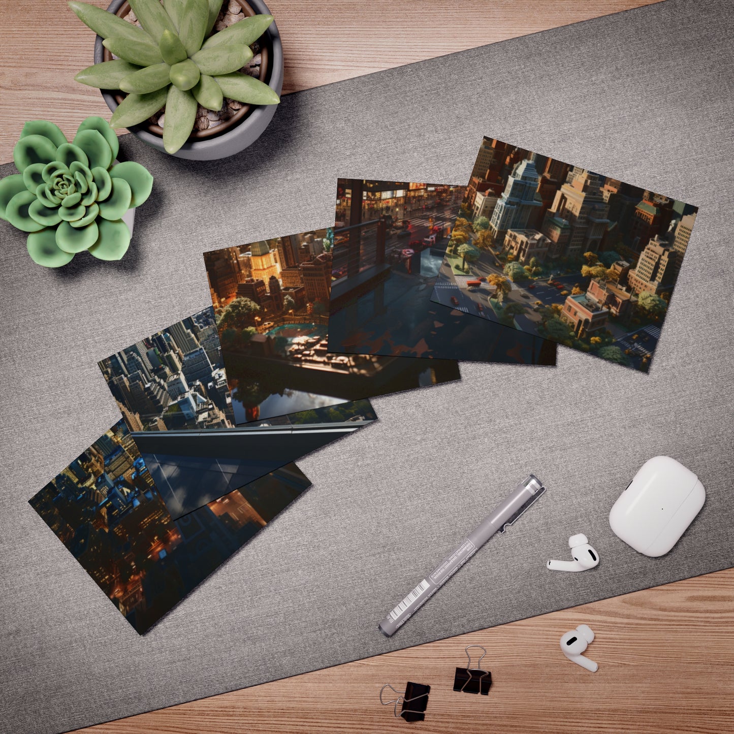 Skyline Vista: Hyper-Realistic 3D Cityscape Note Cards (5-Pack)