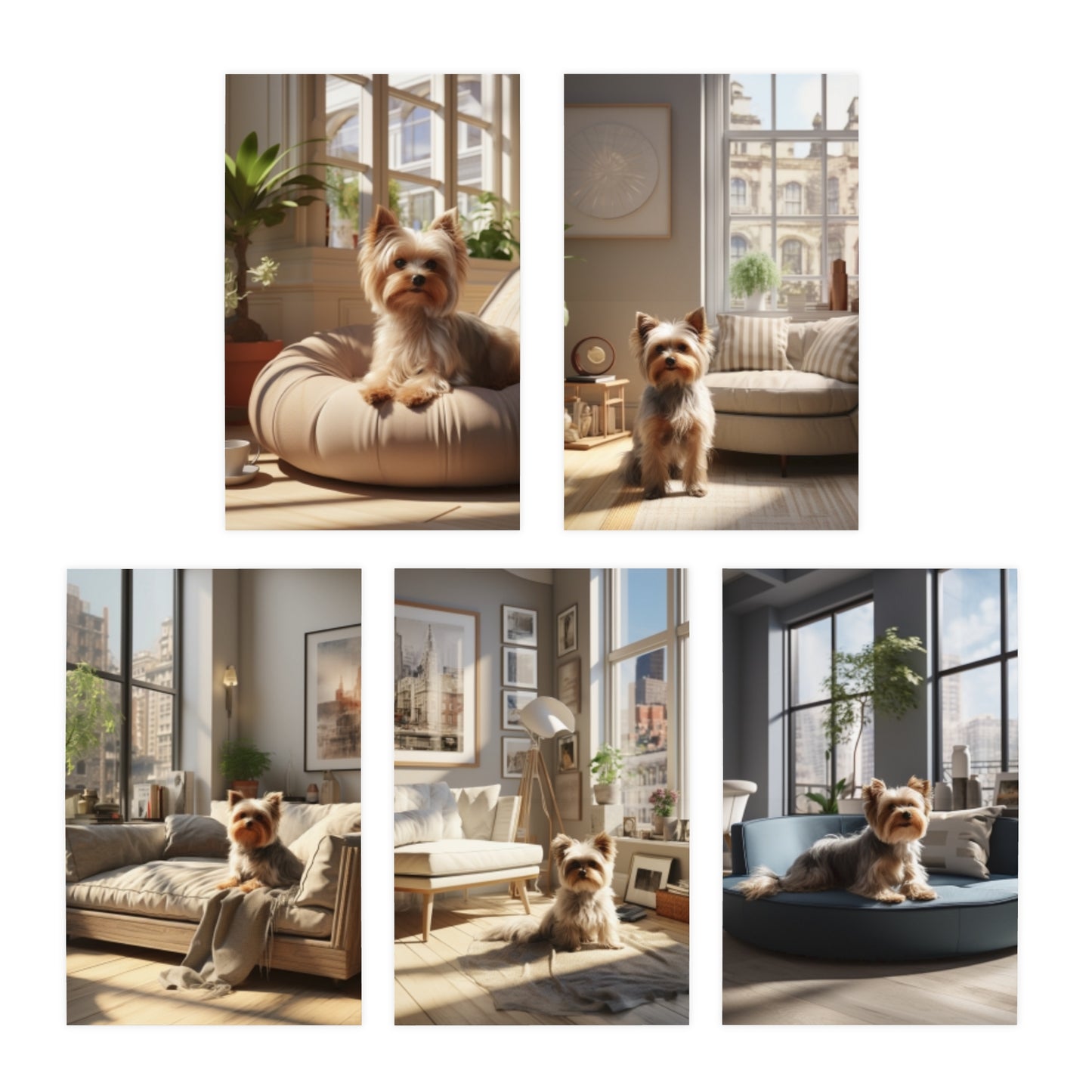 Bossy Lounging: Captures the playful yet authoritative stance of a Yorkshire Terrier amidst lavish decor (5-Pack)